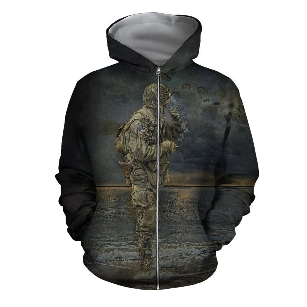 Army- Paratrooper Man Standing On The Shore-Apparel-HP Arts-ZIPPED HOODIE-S-Vibe Cosy™