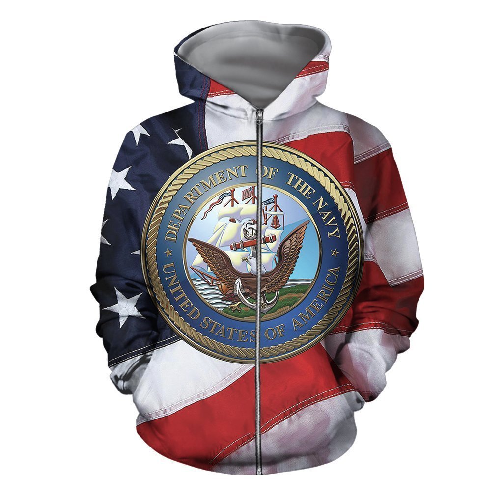 All Over Printed Department Of The Navy Logo Shirts-Apparel-HP Arts-ZIPPED HOODIE-S-Vibe Cosy™