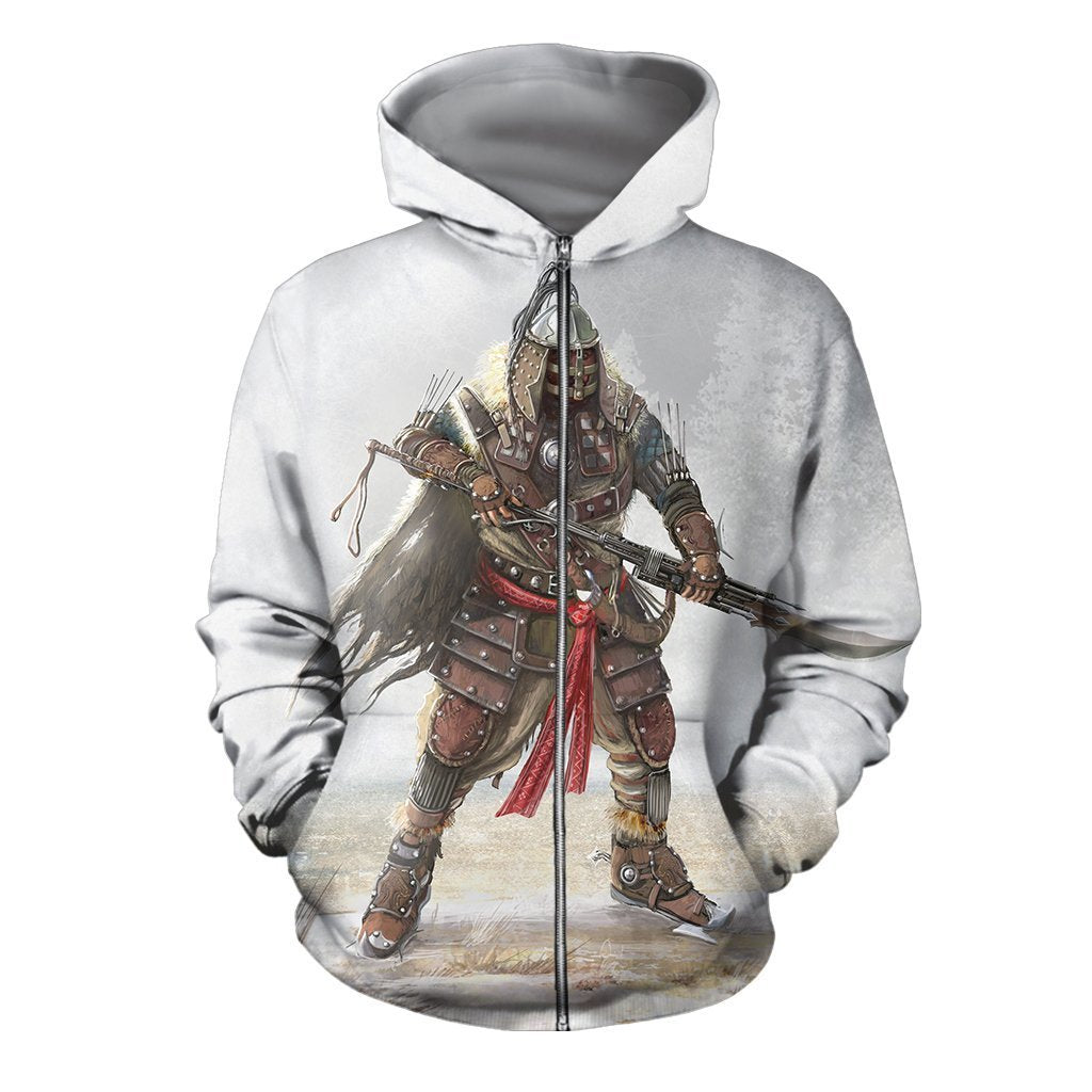 3D All Over Print Mongolian Warrior Hoodie-Apparel-Khanh Arts-Zipped Hoodie-S-Vibe Cosy™