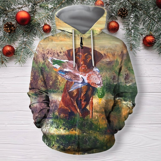 3D All Over Print Hunting Dog Duck Hoodie-Apparel-Phaethon-Zipped Hoodie-S-Vibe Cosy™