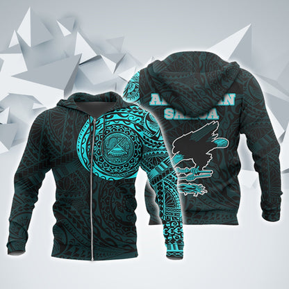 American Samoa In My Heart Polynesian Hoodie Blue PL-Apparel-PL8386-Zipped Hoodie-S-Vibe Cosy™