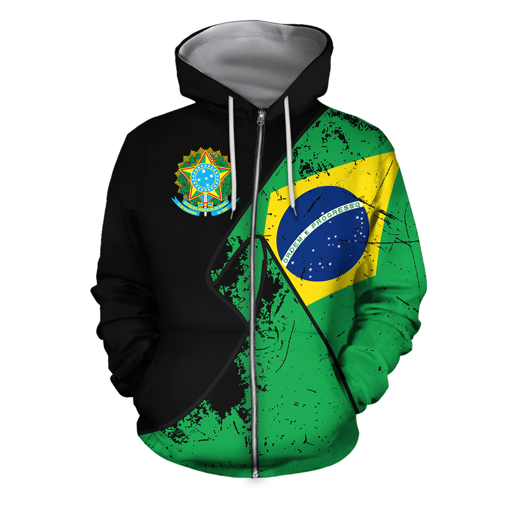 Brasil Special Grunge Flag Pullover Hoodie-Apparel-Phaethon-Zipped Hoodie-S-Vibe Cosy™