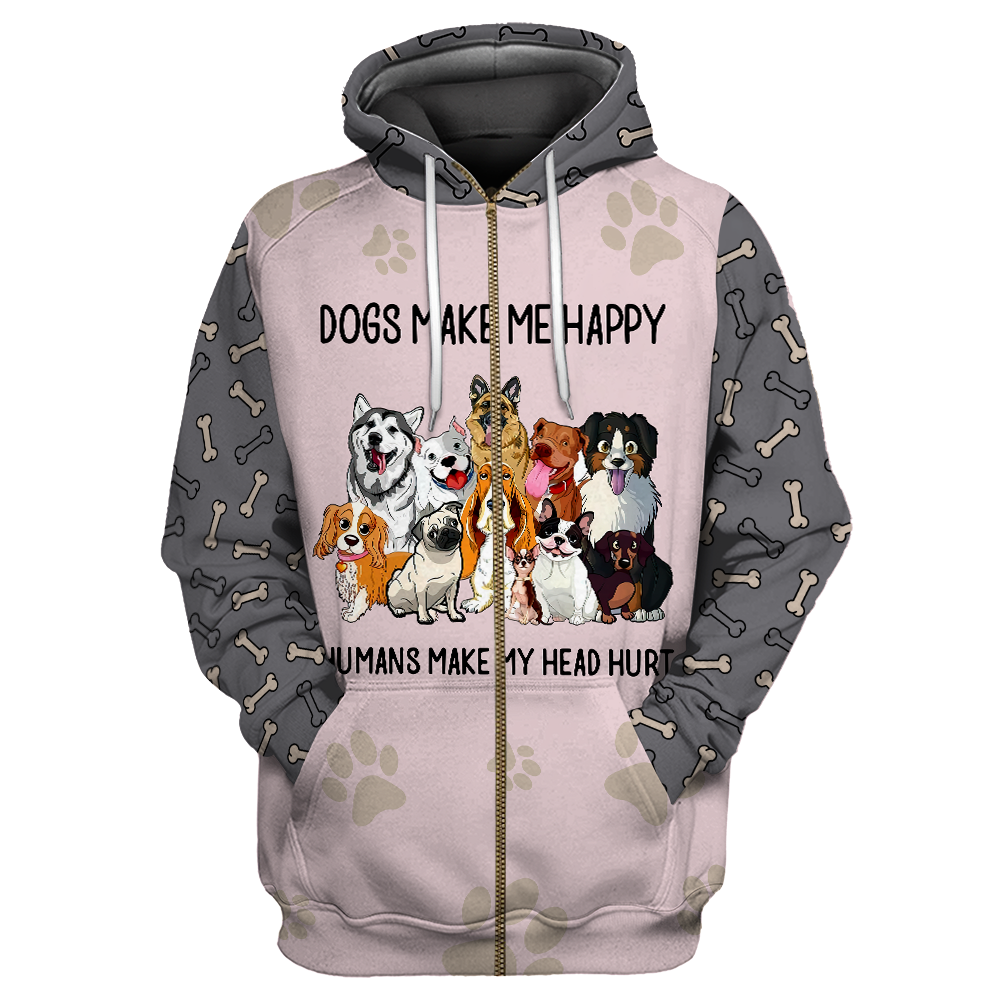 3D All Over Printed Dog Make Me Happy Unisex Shirts