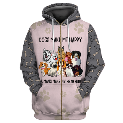 3D All Over Printed Dog Make Me Happy Unisex Shirts