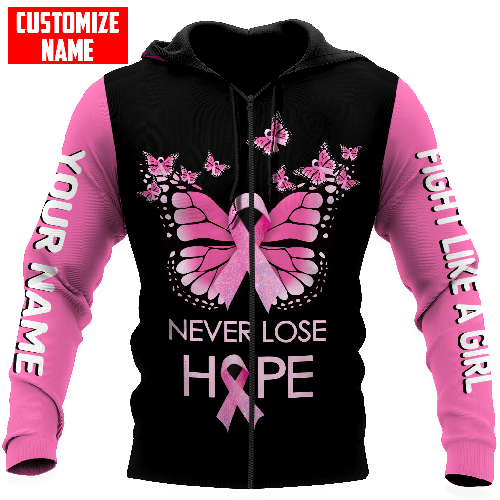 Breast cancer butterfly never lose hope custom name 3D All Over Printed Shirt