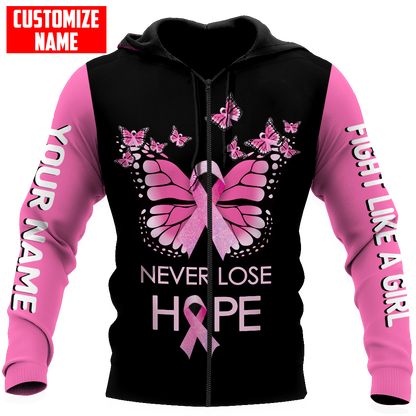 Breast cancer butterfly never lose hope custom name 3D All Over Printed Shirt
