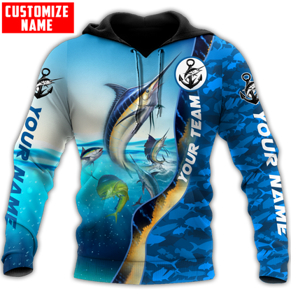 Custom name Marlin fishing Team Billfish 3D Design Printed Shirts