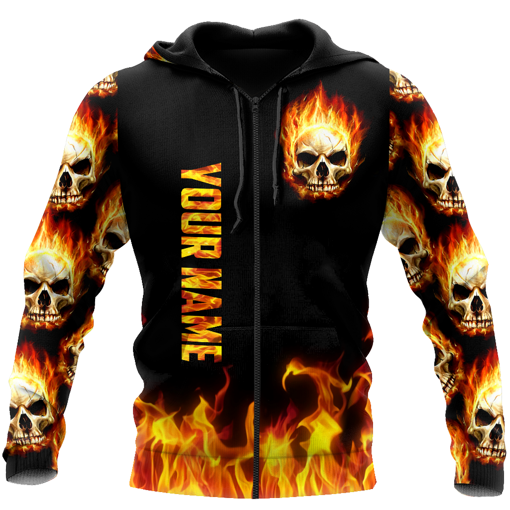 Customize Name Fire Skull Hoodie For Men And Women TNA29052102