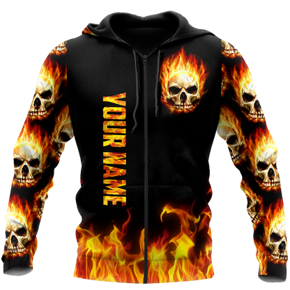 Customize Name Fire Skull Hoodie For Men And Women TNA29052102