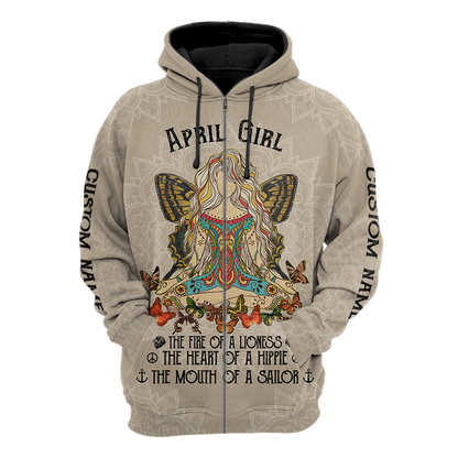 April Girl Hippie Customize Name 3D All Over Printed Unisex Hoodie