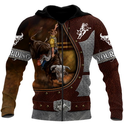 Personalized Name Bull Riding 3D All Over Printed Unisex Shirts Brown Ver
