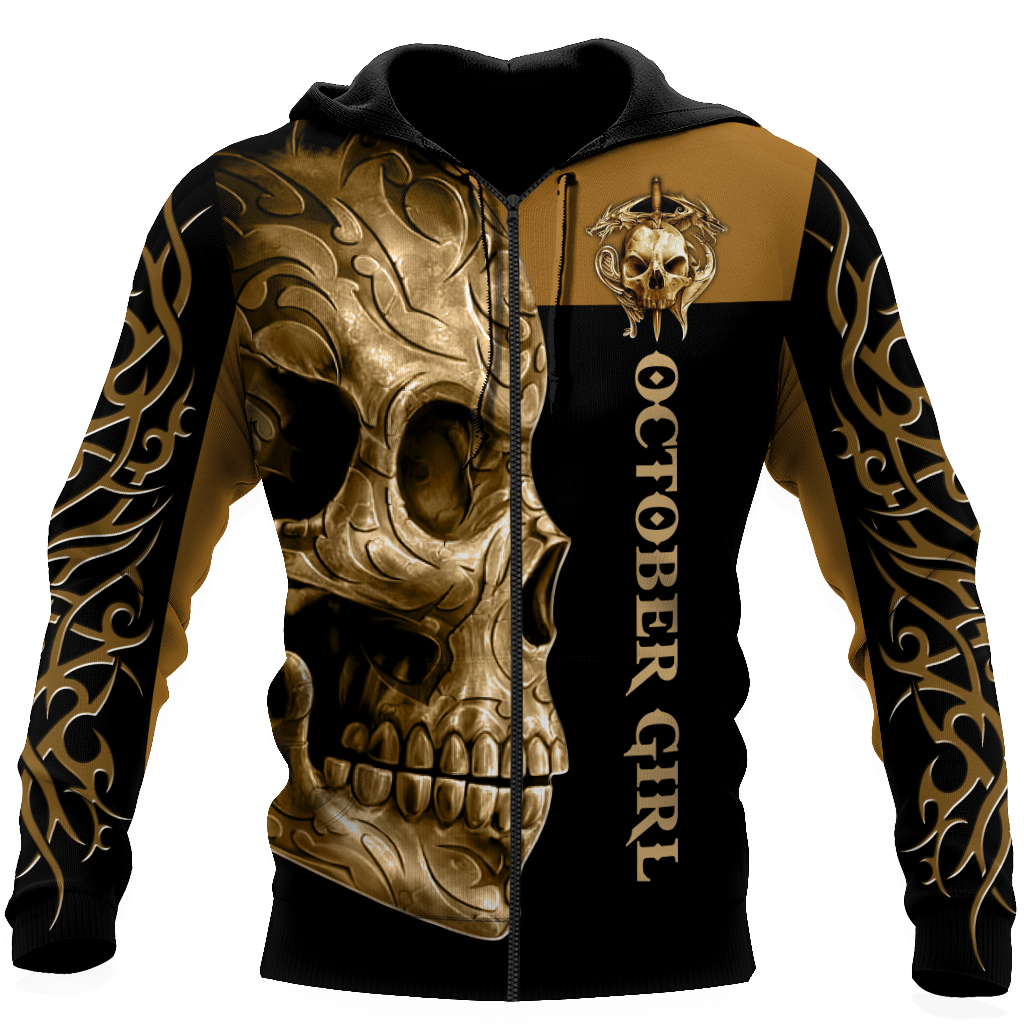 October Girl Skull 3D All Over Printed Shirts For Men and Women MH28062101