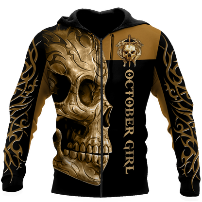 October Girl Skull 3D All Over Printed Shirts For Men and Women MH28062101