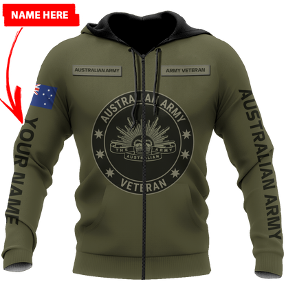 Personalized Australian Army Veteran 3D All Over Printed Unisex Hoodie