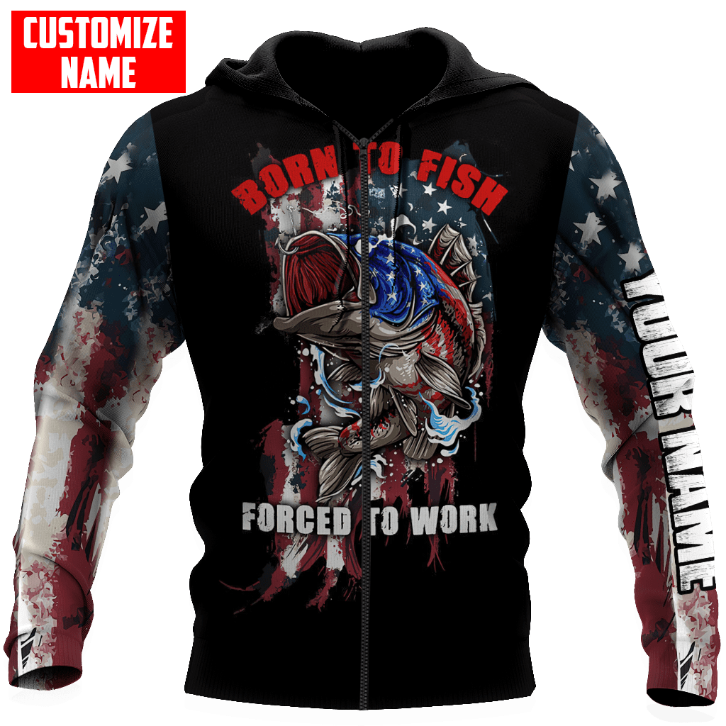 Custom name Born To Fish Forced To Work US Flag 3D printed shirts Fishing State