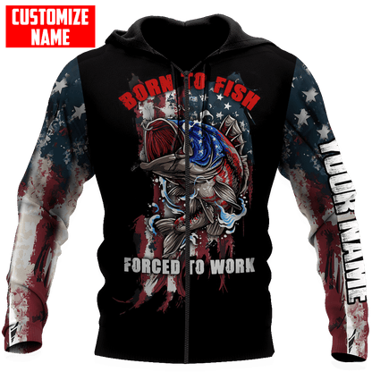 Custom name Born To Fish Forced To Work US Flag 3D printed shirts Fishing State