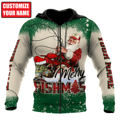 Customized Name Merry Fishmas 3D All Over Printed Unisex Shirts