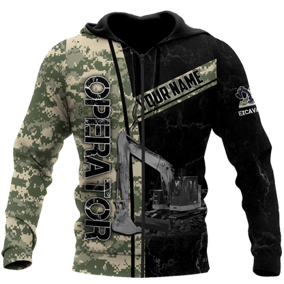 Premium Personalized 3D Printed Camo Excavator Operator Shirts MEI