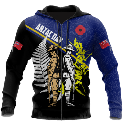 Honor and respect day blue ver. Australia and Kiwi Veteran 3D print shirts