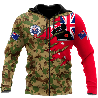 Anzac day remembrance Kiwi and Australia Veteran Camo 3D print shirt