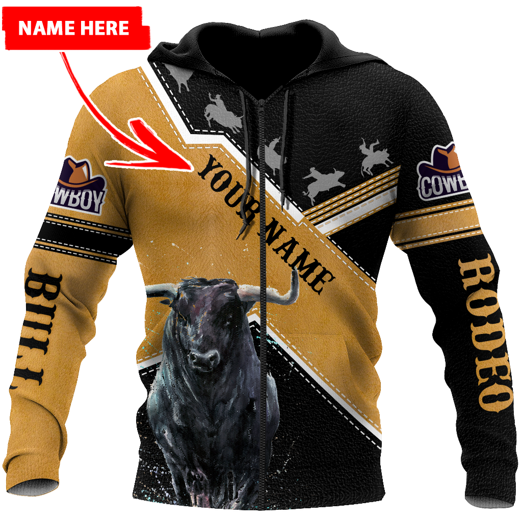 Personalized Name Bull Riding 3D All Over Printed Unisex Shirts Black Bull