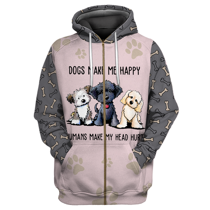 3D All Over Printed Dog Make Me Happy Unisex Shirts XT