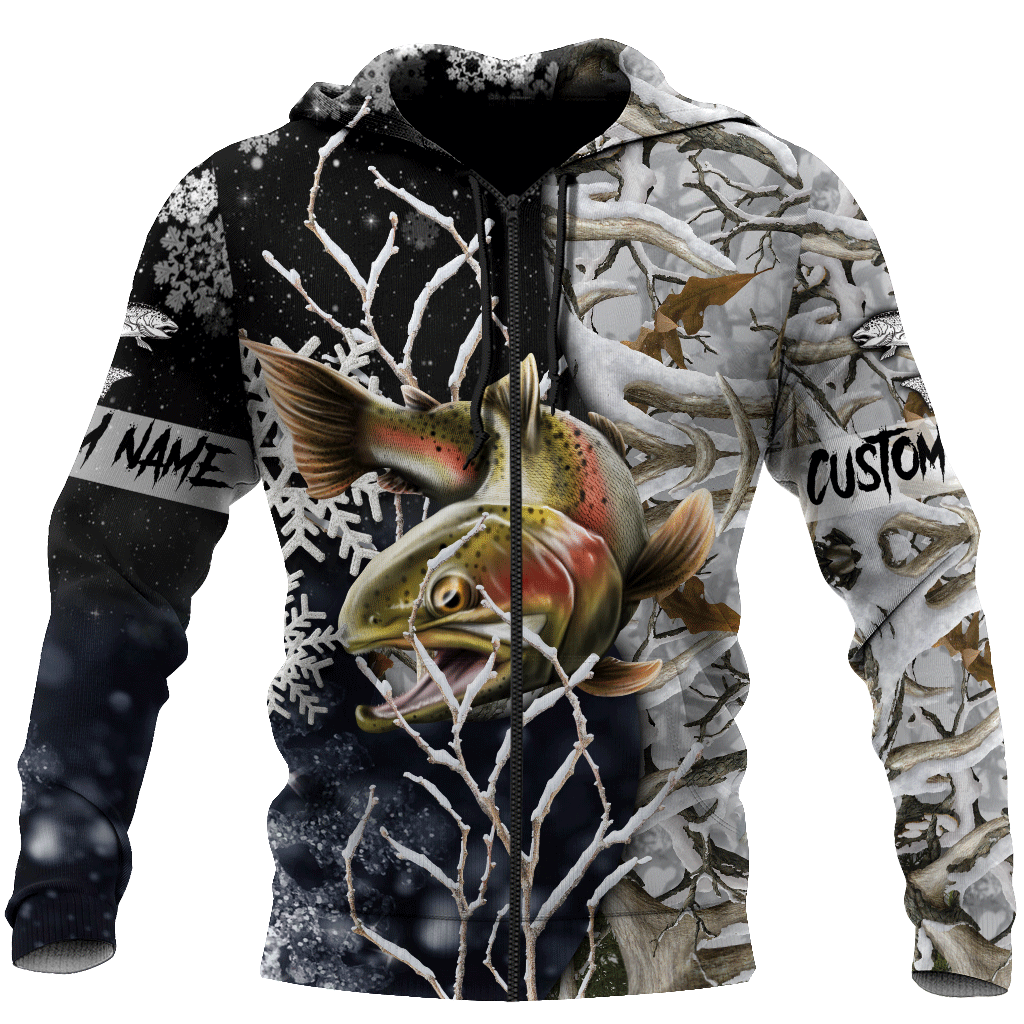 Custom name Trout-Salmon Fishing Ice Fishing 3D painting printed shirts