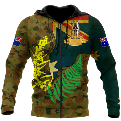 Australian Army Fern and Golden Wattle 3D Printed Unisex Hoodie TN