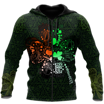 Premium Unisex Hoodie Irish St.Patrick  Drink Beer And Shamrock  ML