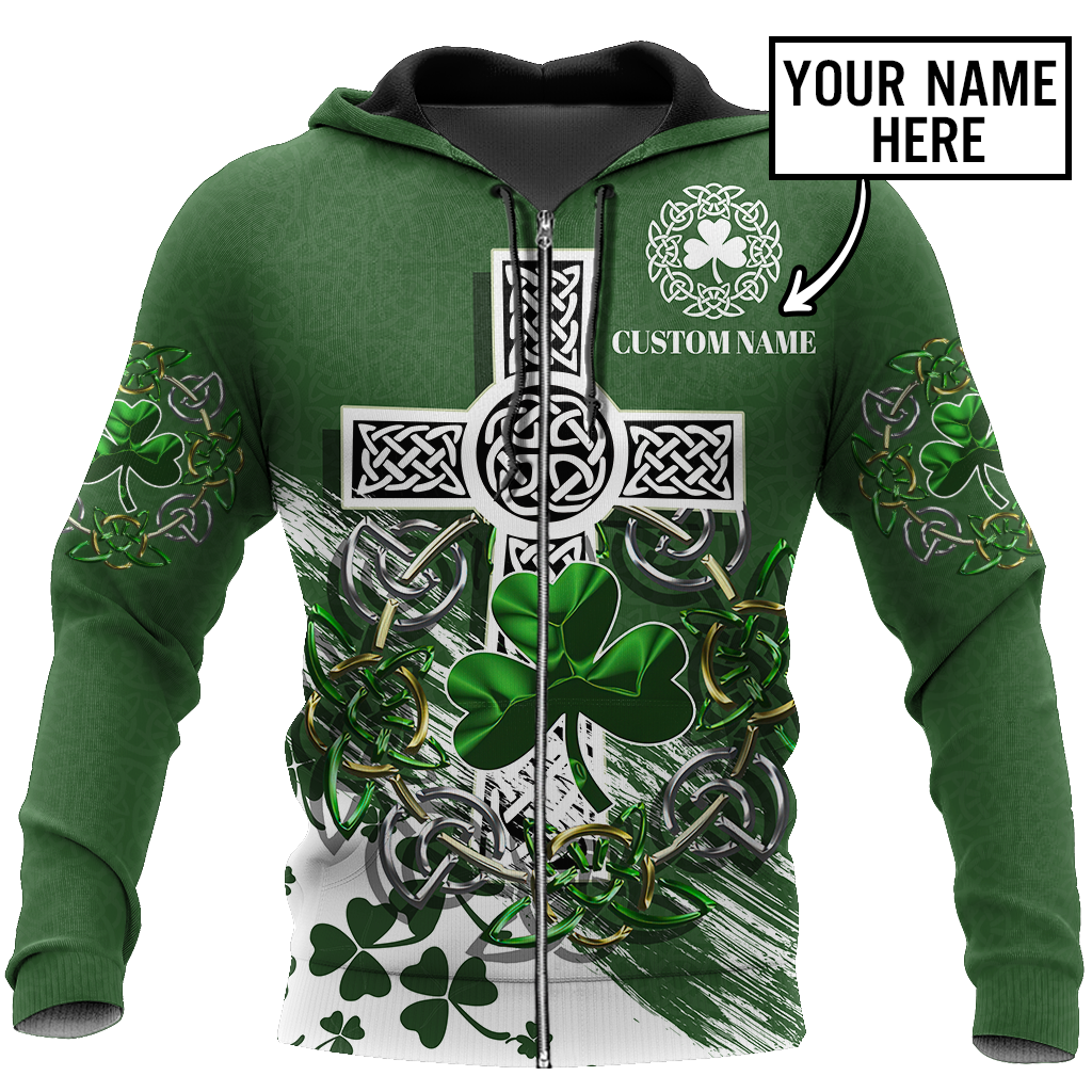Premium Unisex Hoodie Custom Name Irish St.Patrick Day The Cross And Shamrock ML