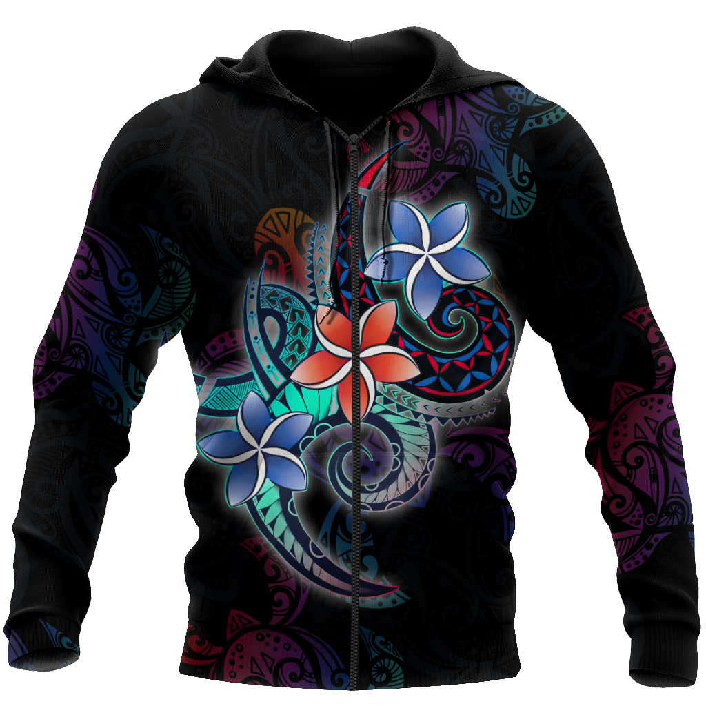 Amazing Polynesian Plumeria Flower And Turtle Tattoo Unisex Deluxe Hoodie ML