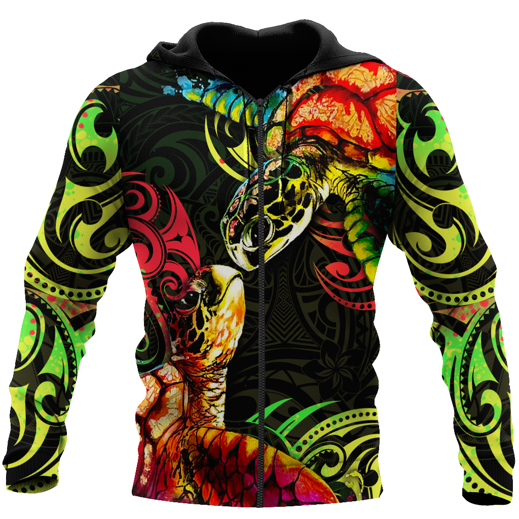 Premium Turtle Couple With Polynesian 3D All Over Printed Unisex Shirts
