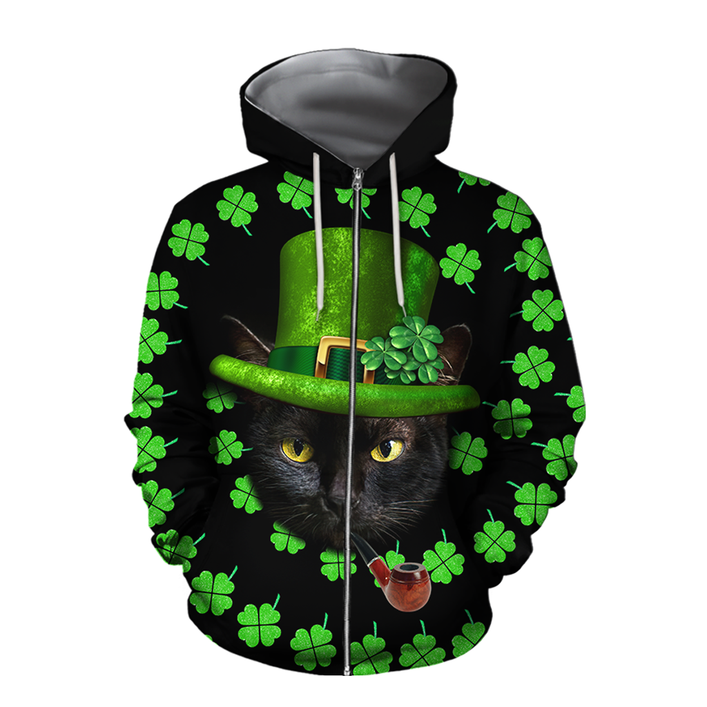 3D All Over Printed  Irish- American black cat  St Patrick Day Unisex Shirts