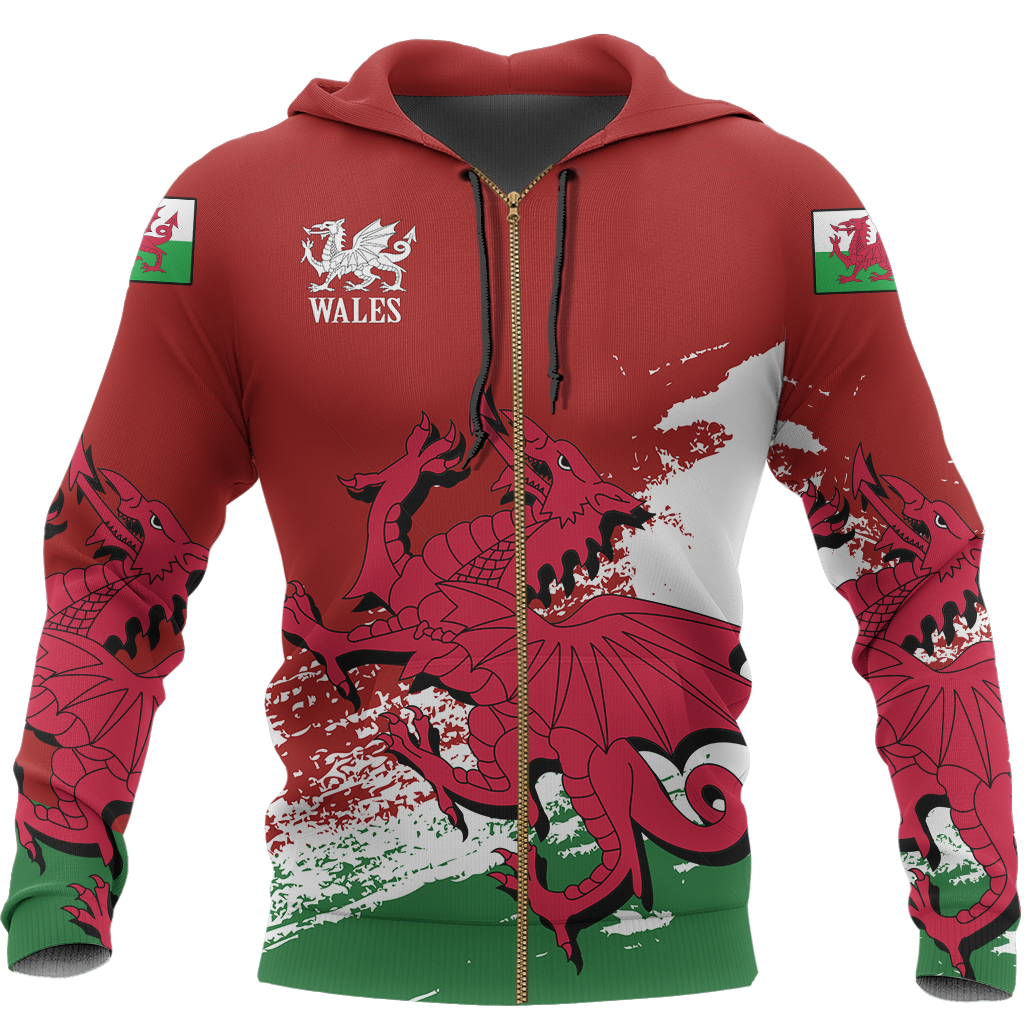 Wales Special Hoodie PL-Apparel-PL8386-Zipped Hoodie-S-Vibe Cosy™
