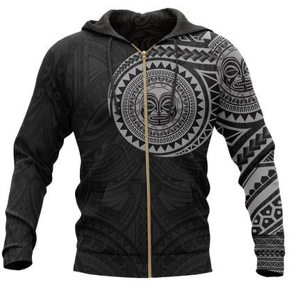 Polynesian Tiki Face™ Tattoo Style Hoodie Gray NVD1342P-Apparel-MP-Zipped Hoodie-S-Vibe Cosy™