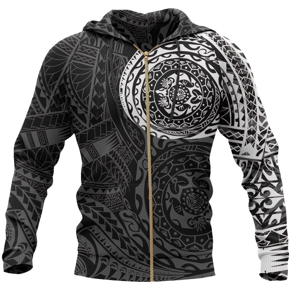 Polynesian Tattoo Style Hoodie - White NVD1345-Apparel-Dung Van-Zipped Hoodie-S-Vibe Cosy™