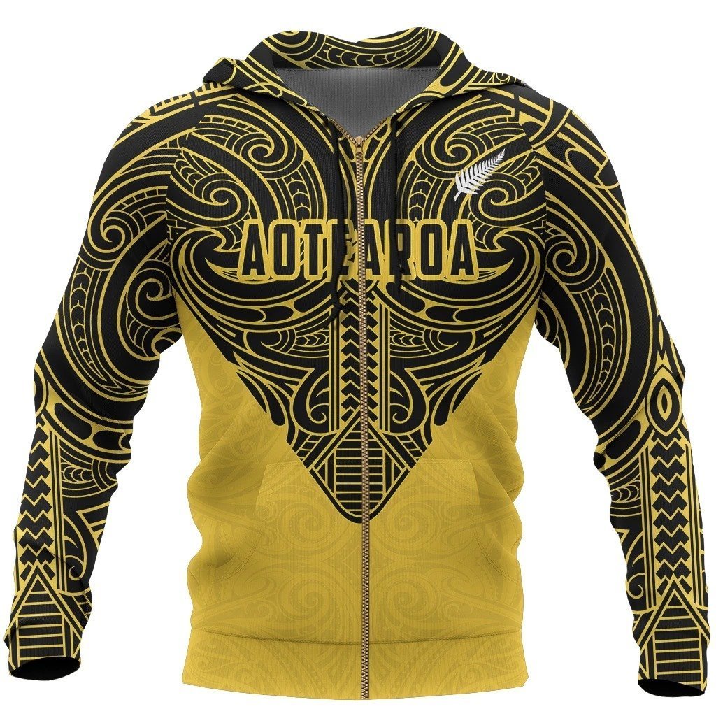 Aotearoa Hoodie Maori Pattern - Hurricanes Rugby PL251-Apparel-PL8386-Zipped Hoodie-S-Vibe Cosy™