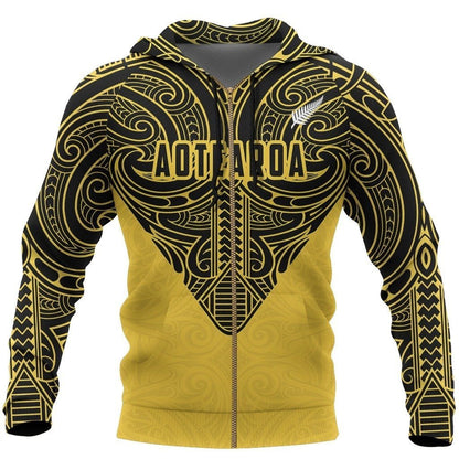 Aotearoa Hoodie Maori Pattern - Hurricanes Rugby PL251-Apparel-PL8386-Zipped Hoodie-S-Vibe Cosy™