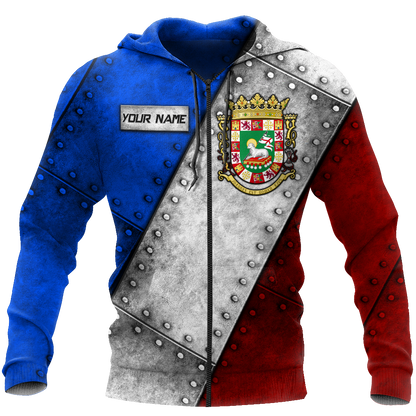Customize Name Coat Of Arms Puerto Rico Soldier Hoodie For Men And Women