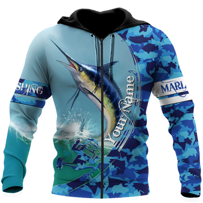 Custom name Marlin Fishing Camo 3D Design print shirts