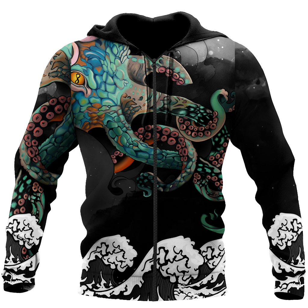 Premium Unisex Hoodie Japanese Octopus Irezumi Style ML