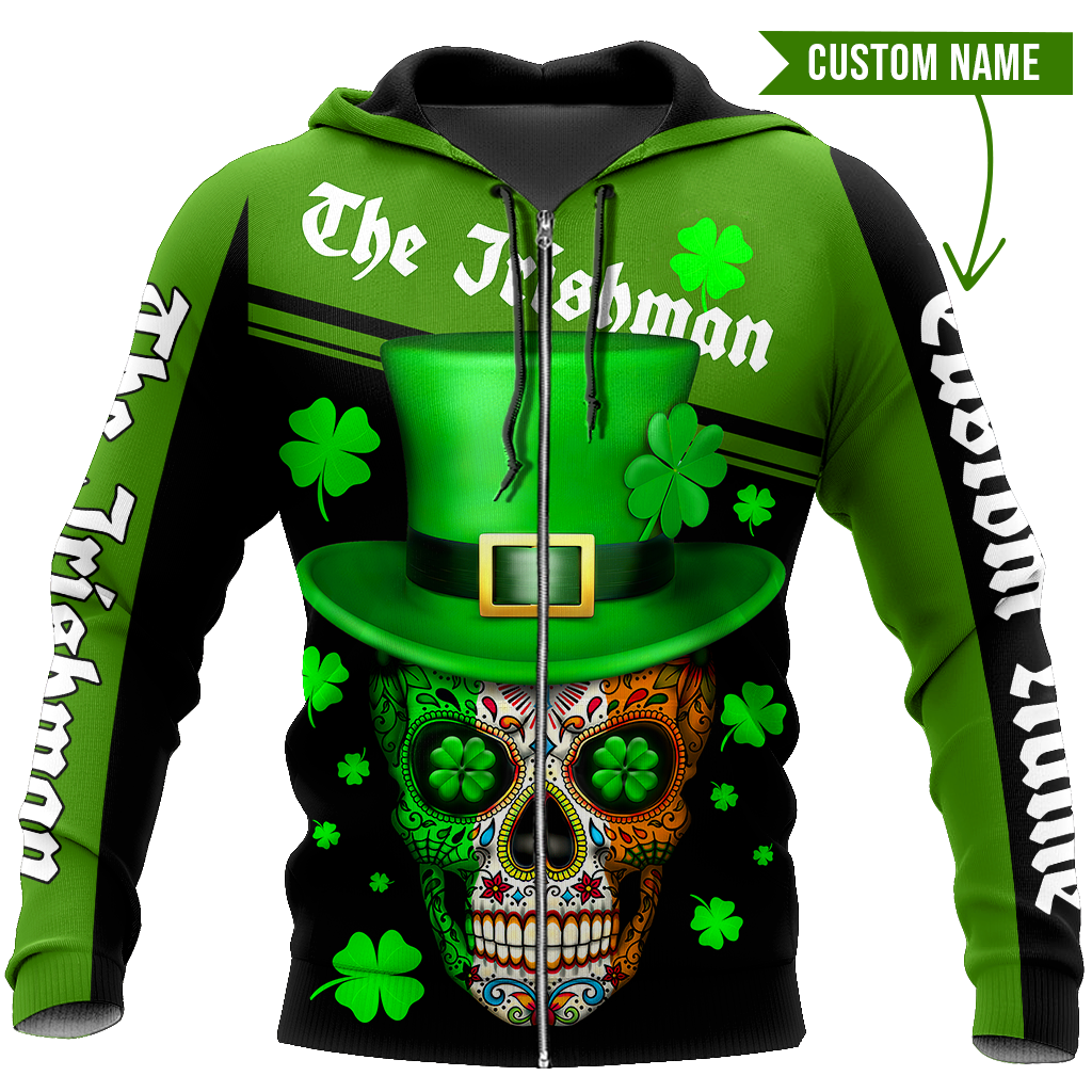 3D All Over Printed  Skull Irish St Patrick Day Unisex Shirts Custom name XT