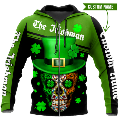 3D All Over Printed  Skull Irish St Patrick Day Unisex Shirts Custom name XT