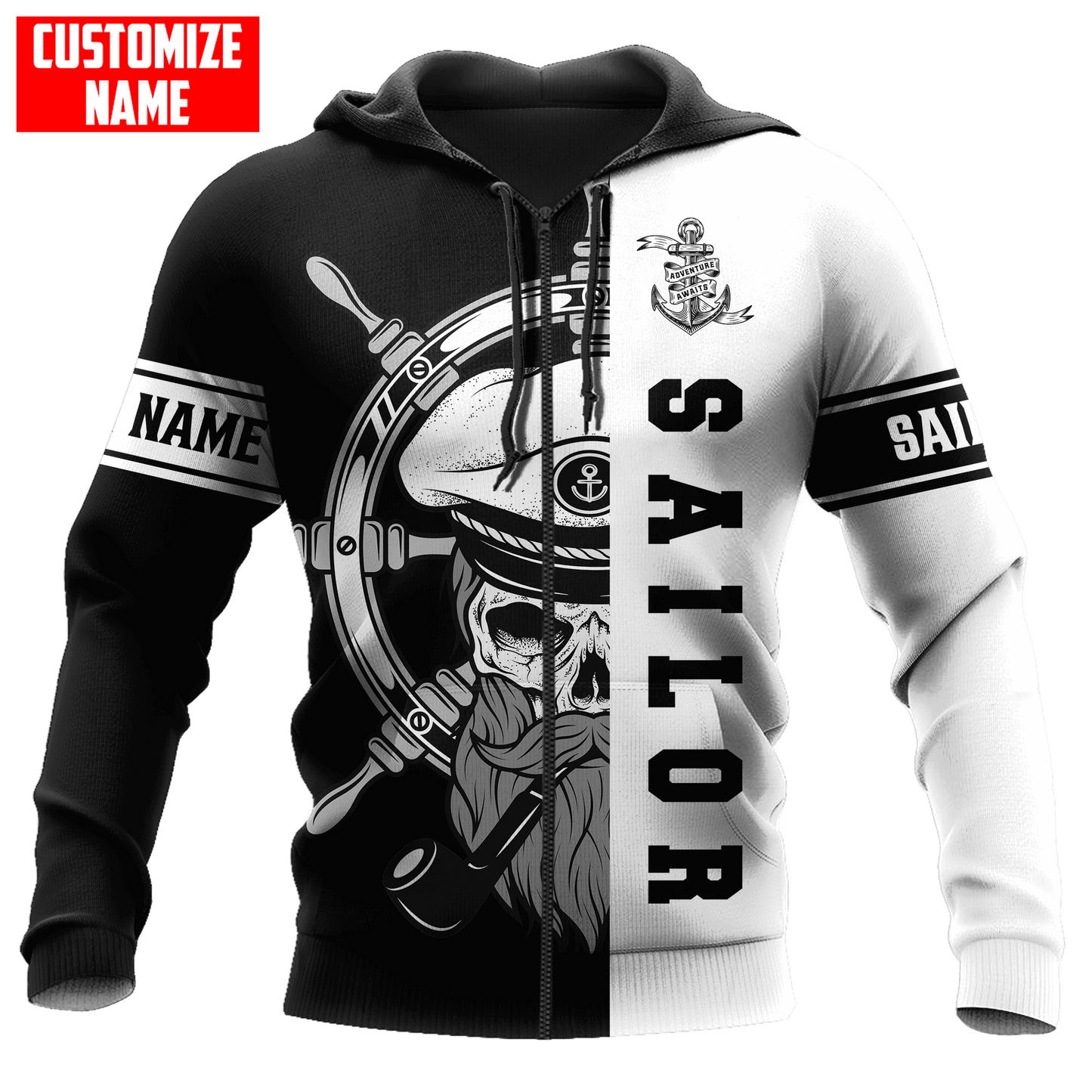 Skull Sailor on the Helm Custom name 3D printed shirts