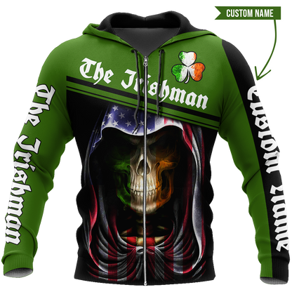 3D All Over Printed Irish Skull St Patrick Day  Unisex Shirts Custom Name XT