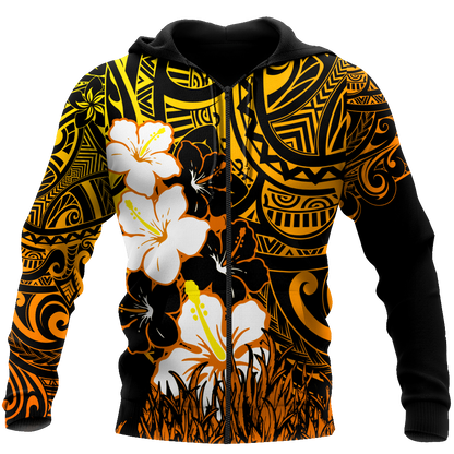 Amazing Polynesian Hibiscus And Tattoo Hawaii Style Unisex Deluxe Hoodie ML