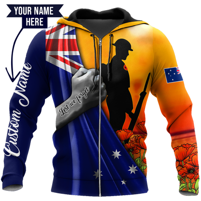 Lest we forget Custom name Australia Veteran 3D print shirt