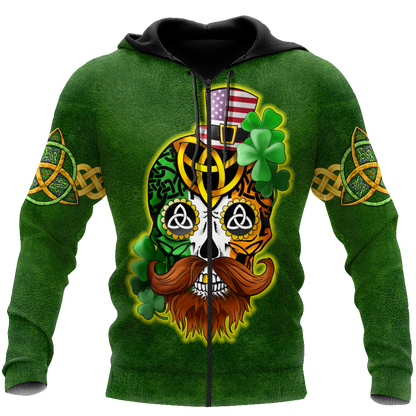 3D All Over Printed  Irish- American Skull  St Patrick Day Unisex Shirts