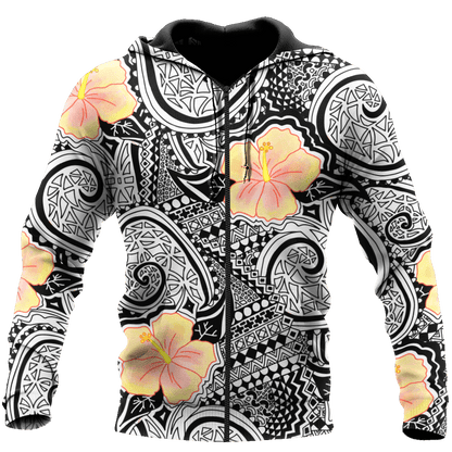 Amazing Polynesian Tattoo And Hibiscus Unisex Deluxe Hoodie ML
