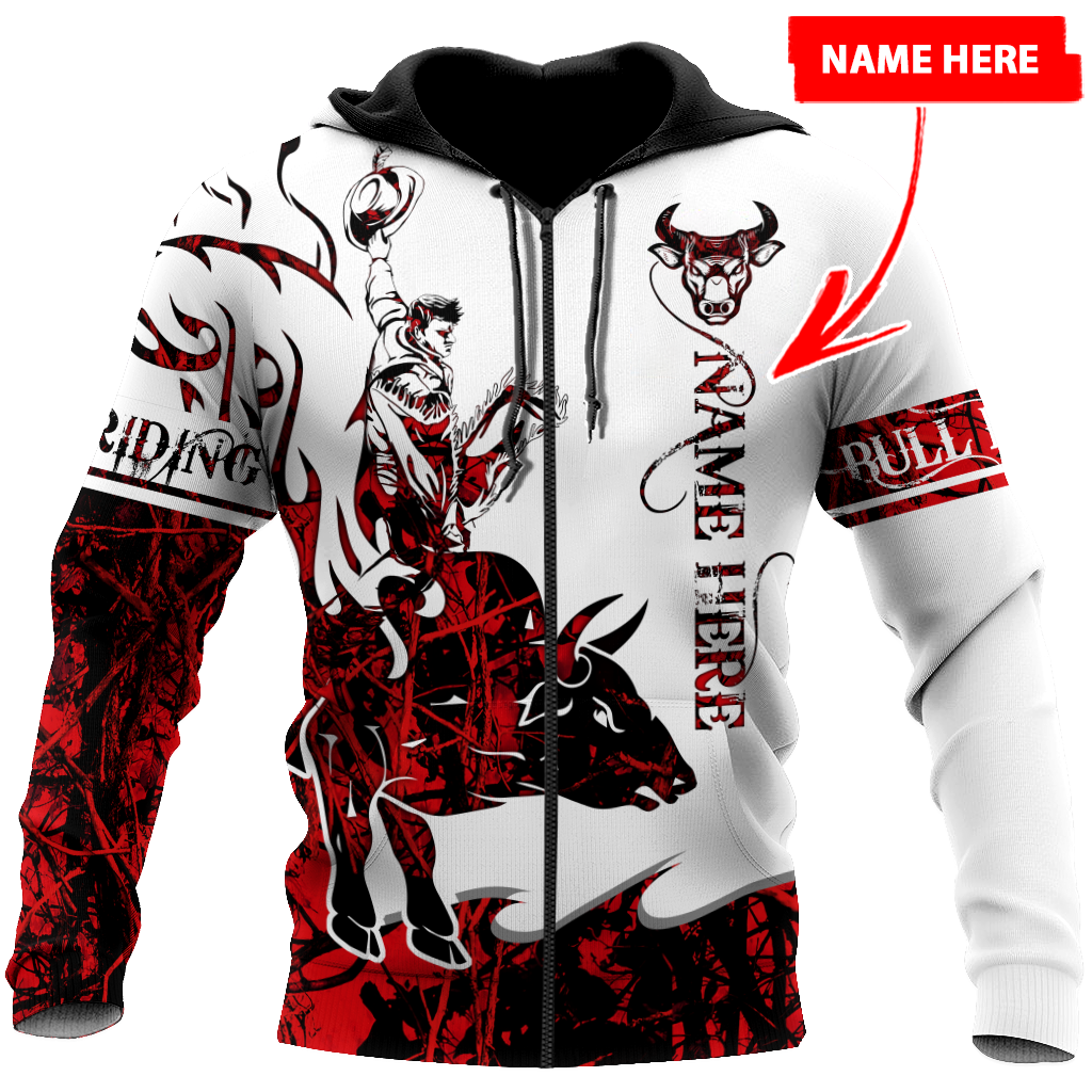 Personalized Name Bull Riding 3D All Over Printed Unisex Shirts Red Tattoo
